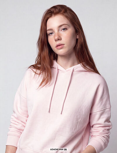 Sweat oversize &agrave; capuche manches longues rose clair