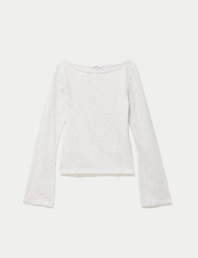 T-shirt cintr&eacute; col rond manches longues blanc
