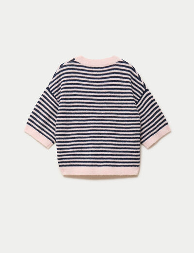 Pull col rond manches 3/4 rose clair