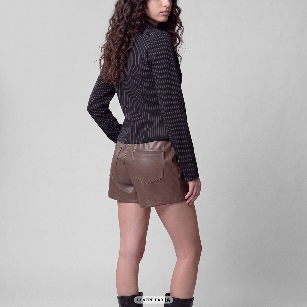 Short taille haute en similicuir taupe
