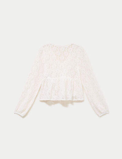 Chemise cintr&eacute;e dentelle col rond ecru ado