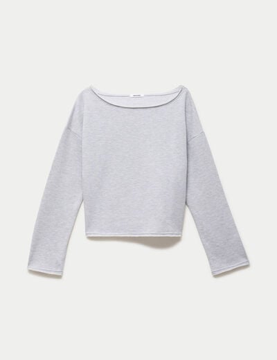 Sweat oversize cropped col bateau gris clair