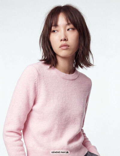 Pull col rond manches longues rose clair