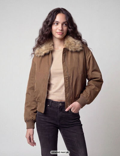 Bomber oversize court fausse fourrure taupe