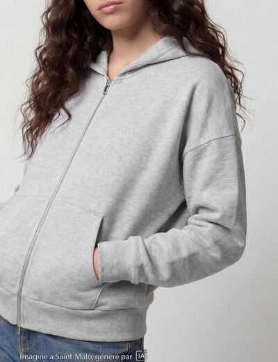 Sweat oversize court &agrave; capuche gris clair