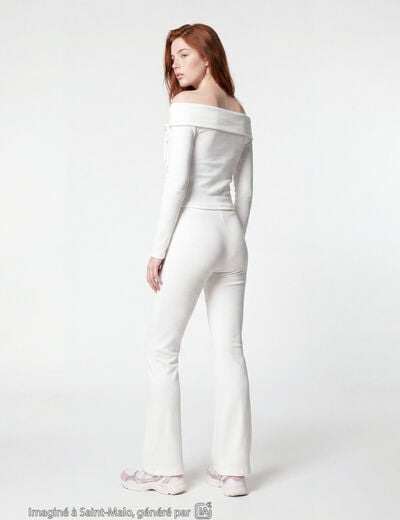 Pantalon flare stretch taille standard ecru