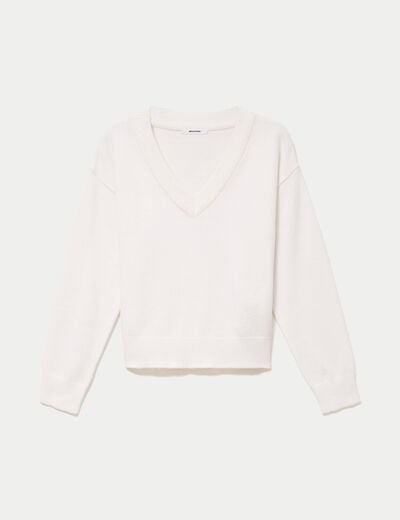 Pull ajust&eacute; d&eacute;collet&eacute; manches longues ecru