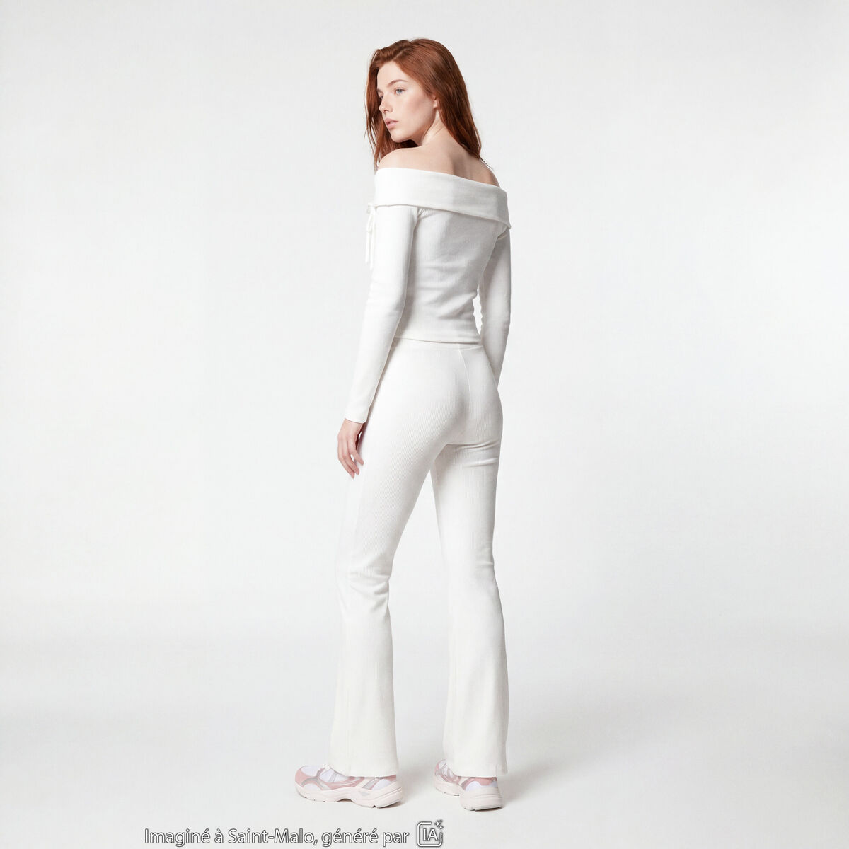 Pantalon flare stretch taille standard ecru