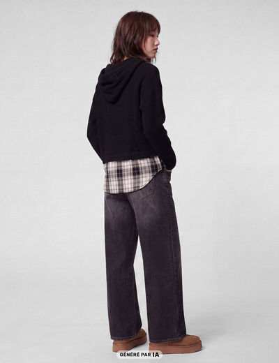 Pull bi-mati&egrave;re &agrave; capuche noir