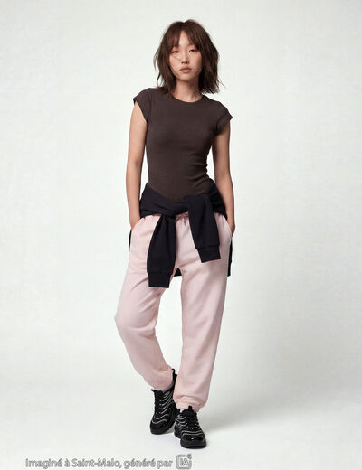 Body ajust&eacute; col rond manches courtes gris