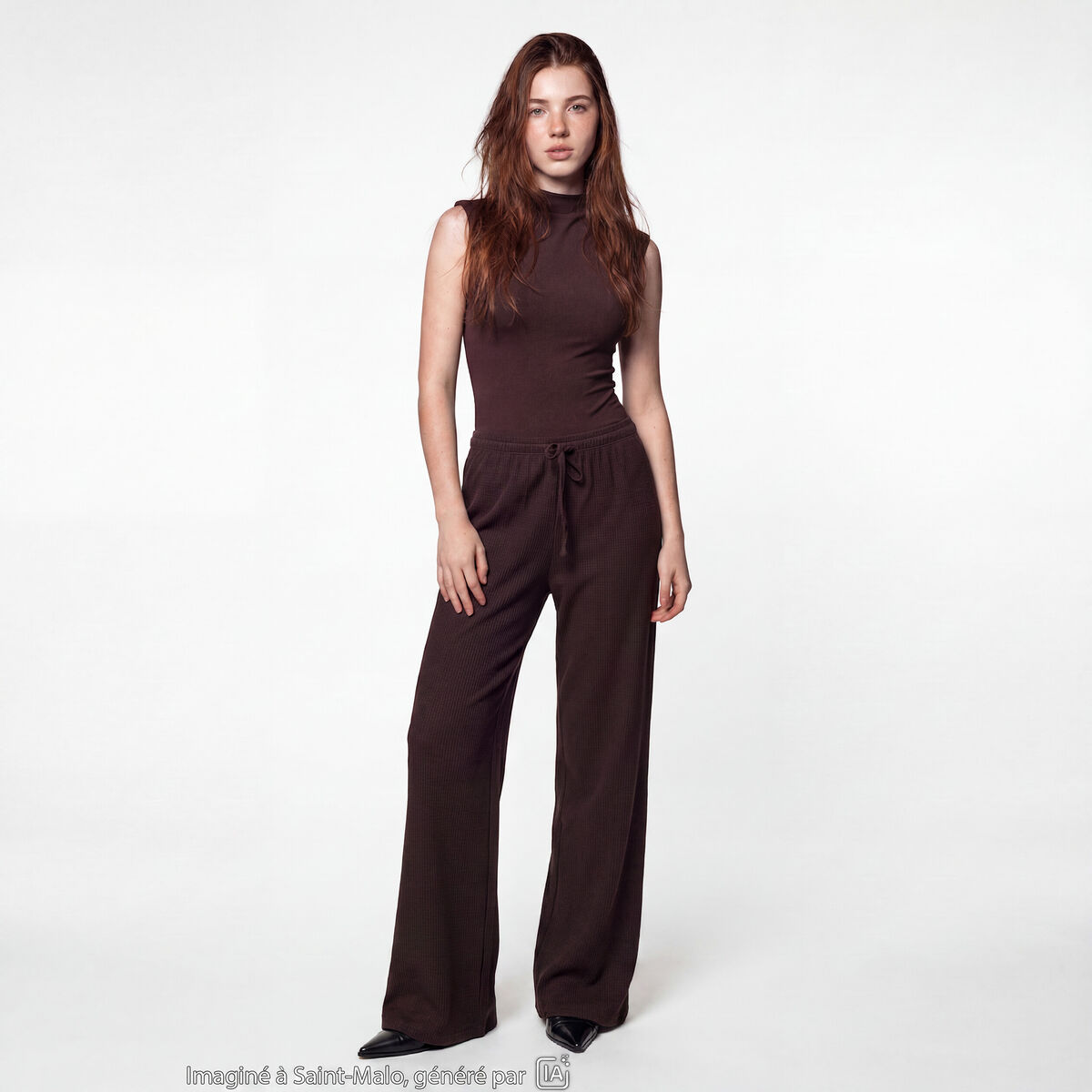 Pantalon large taille standard marron fonc&eacute;