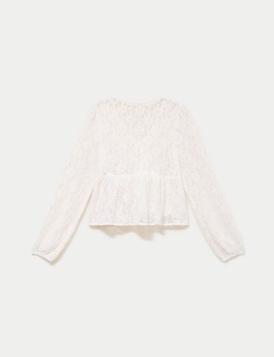 Chemise cintr&eacute;e dentelle col en V ecru