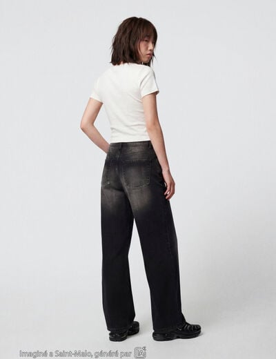 Jean wide leg taille basse denim noir ado