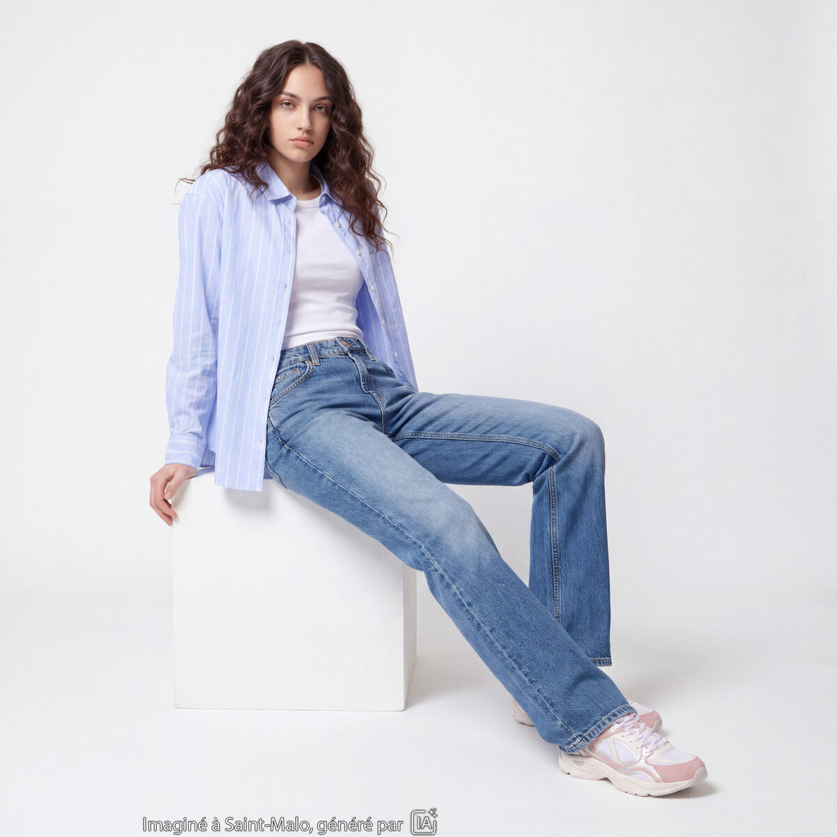 Jean Sam regular taille standard denim double stone
