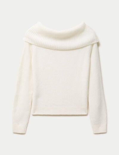 Pull col bardot manches longues ecru