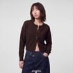 Gilet ajust&eacute; cropped manches longues marron fonc&eacute;