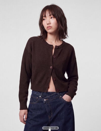 Gilet ajust&eacute; cropped manches longues marron fonc&eacute;
