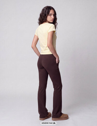 Leggings bootcut taille haute stretch marron fonc&eacute;