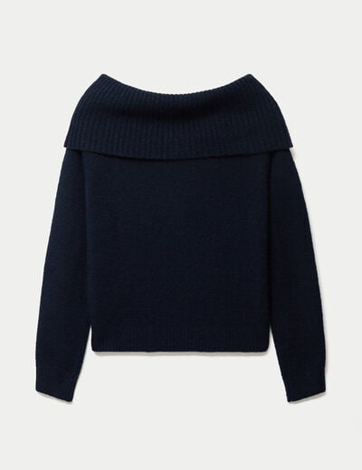 Pull col bardot manches longues bleu marine