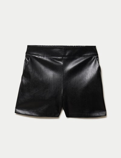 Short taille haute en similicuir noir