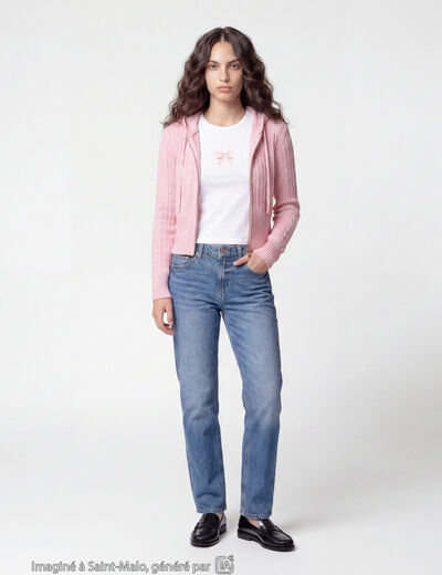 Gilet &agrave; capuche manches longues rose