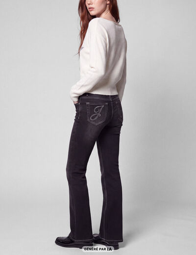 Pull col bateau manches longues strass ecru