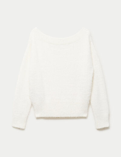 Pull ajust&eacute; manches longues col bateau ecru