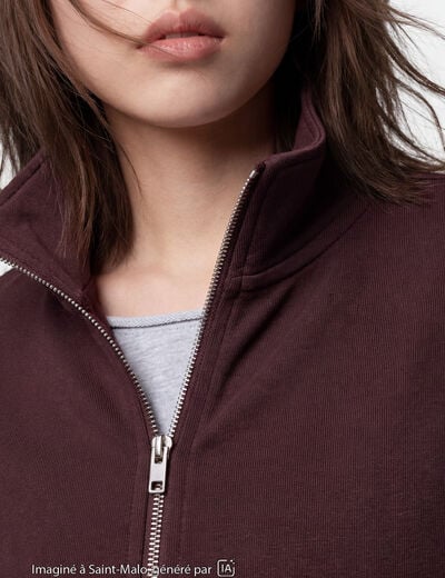 Gilet droit cropped col montant marron fonc&eacute;