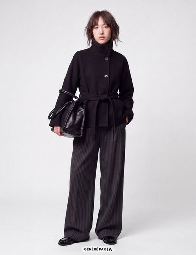 Manteau droit court col montant noir