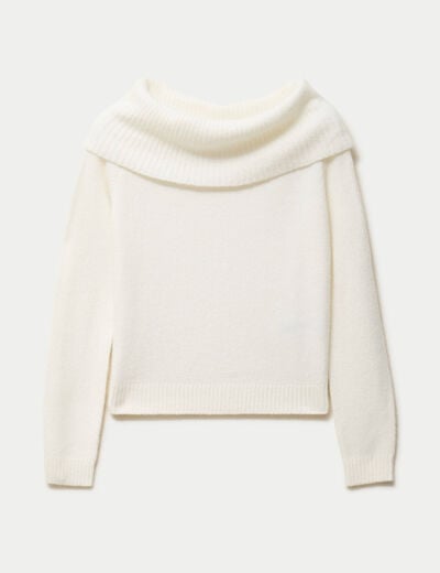 Pull col bardot manches longues ecru