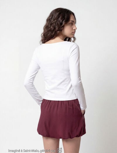 T-shirt ajust&eacute; d&eacute;collet&eacute; manches longues blanc