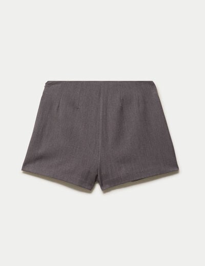 Jupe-short taille haute avec ceinture gris fonc&eacute;