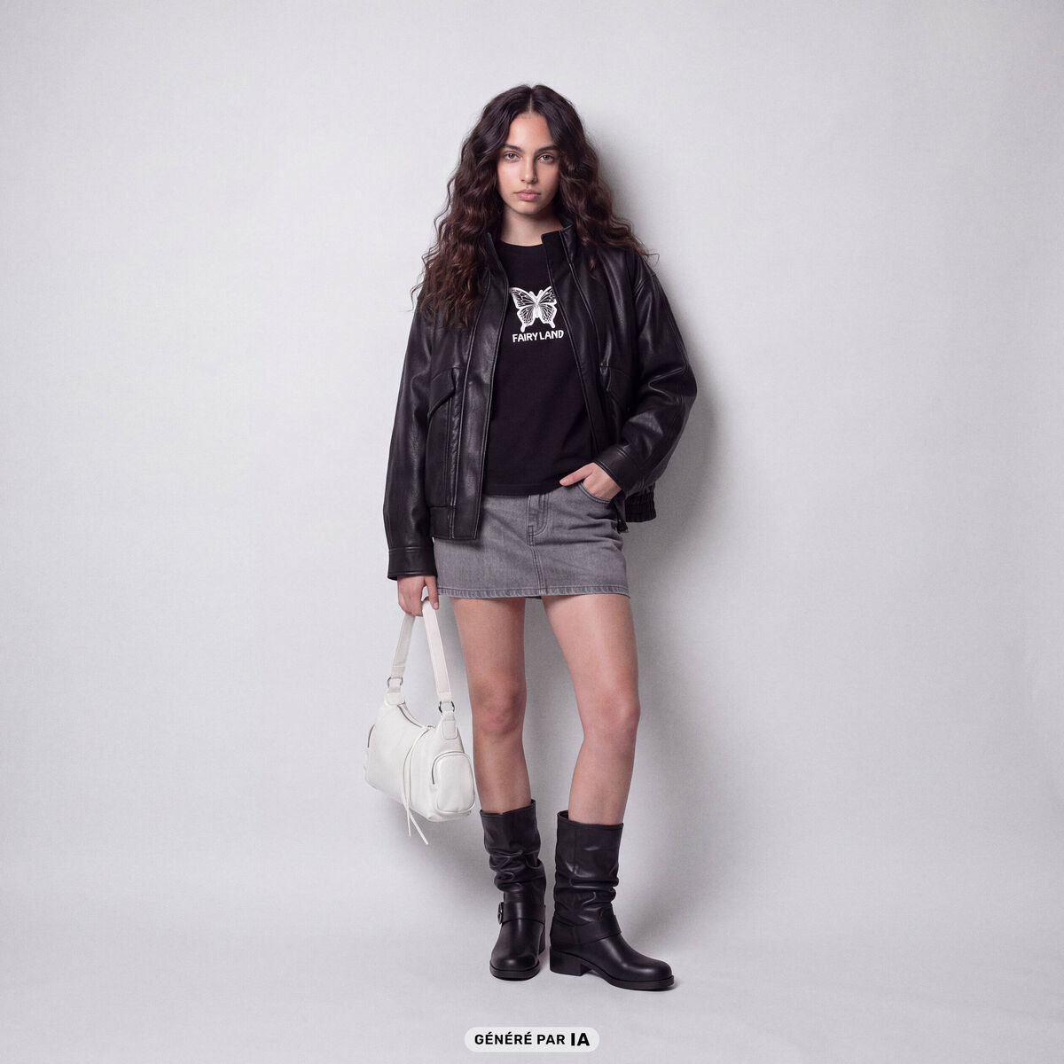T-shirt ample col rond manches longues noir