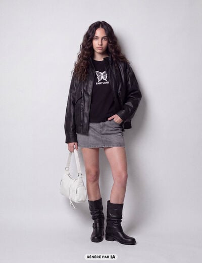 T-shirt ample col rond manches longues noir