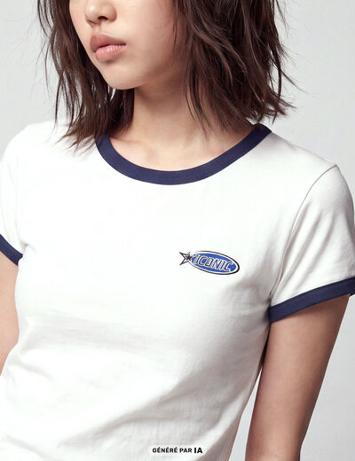 T-shirt col rond manches courtes ecru