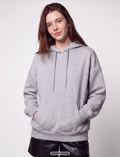 Sweat boyfriend brillant &agrave; capuche gris clair