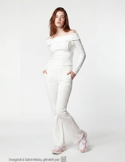 Pantalon flare stretch taille standard ecru