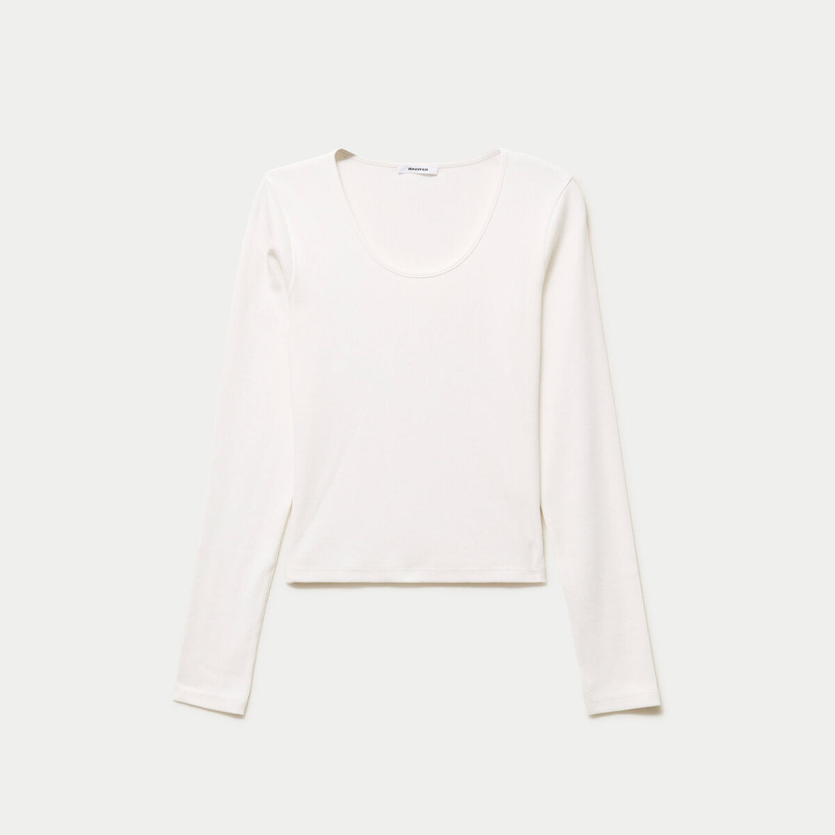 T-shirt ajust&eacute; col rond manches longues ecru