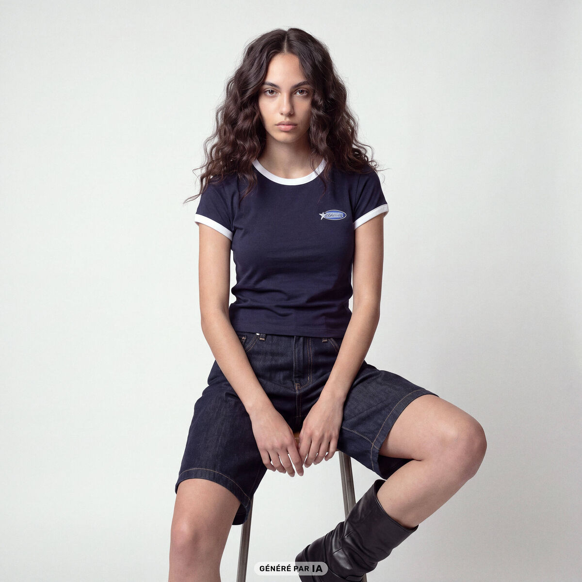 T-shirt col rond manches courtes bleu marine