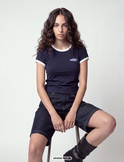 T-shirt col rond manches courtes bleu marine