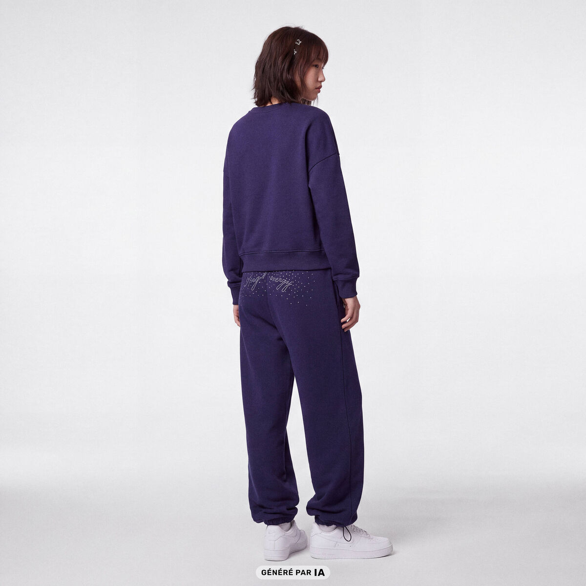 Jogging large &agrave; strass bleu marine