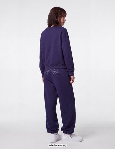 Jogging large &agrave; strass bleu marine