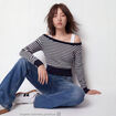 Pull col bateau manches longues bleu marine