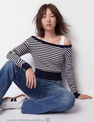 Pull col bateau manches longues bleu marine