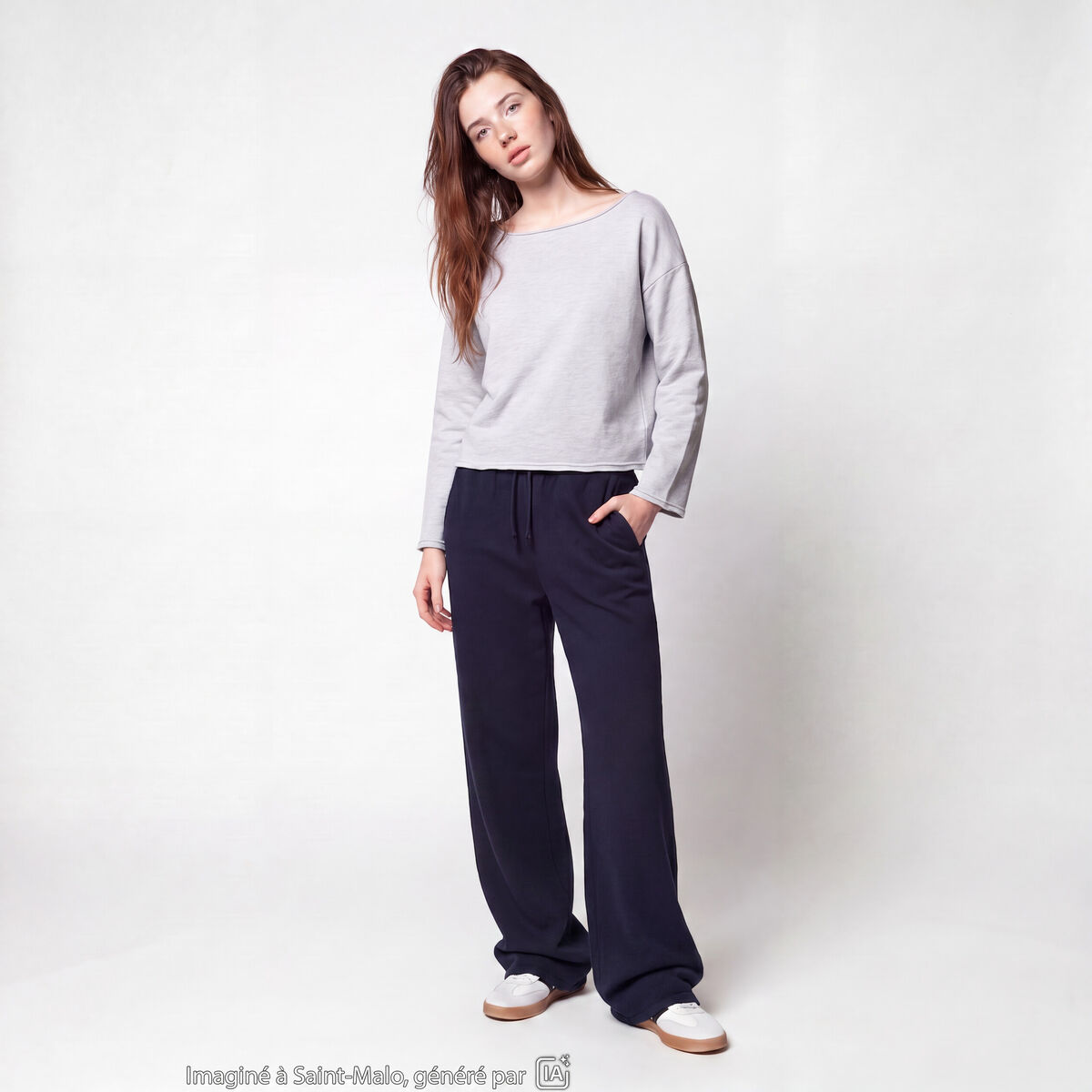 Sweat oversize cropped col bateau gris clair