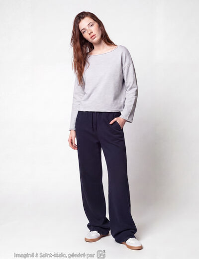Sweat oversize cropped col bateau gris clair