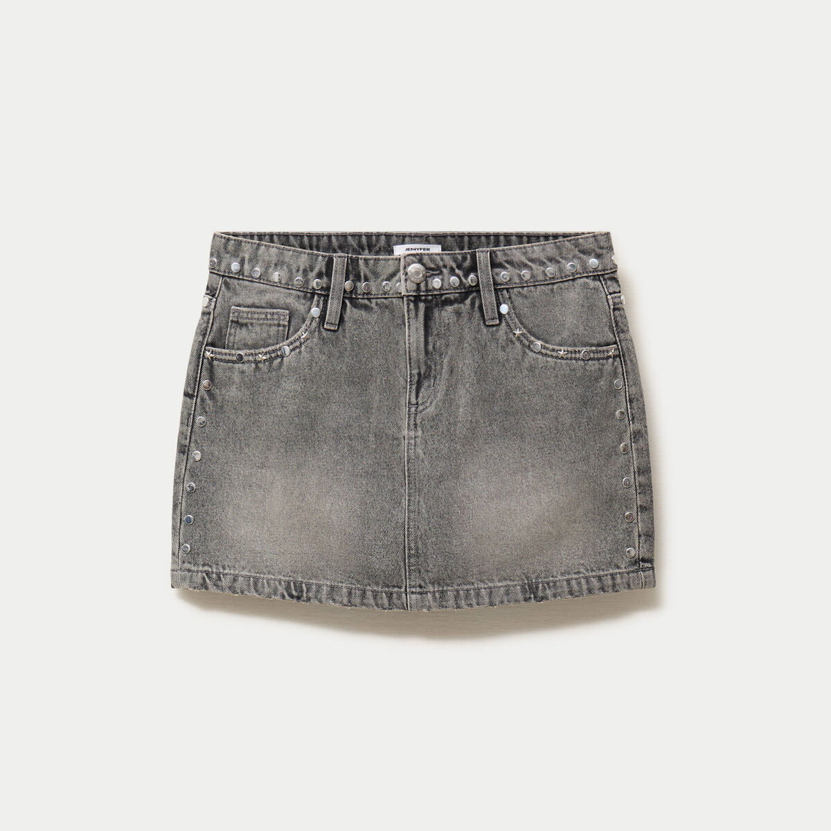Jupe ajust&eacute;e courte en jean denim gris ado