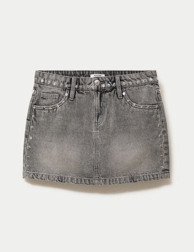 Jupe ajust&eacute;e courte en jean denim gris ado