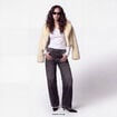 Manteau droit cropped fausse fourrure jaune clair