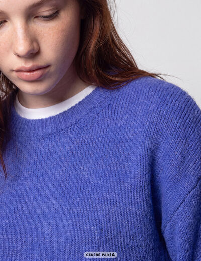 Pull oversize col rond manches longues bleu electrique